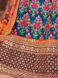 Flamboyant Blue-Red Colored Bridal wear Embroidered Lehenga Choli - Zeel Clothing