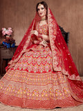 Flattering Red Colored Designer Bridal wear Embroidered Lehenga Choli - Zeel Clothing