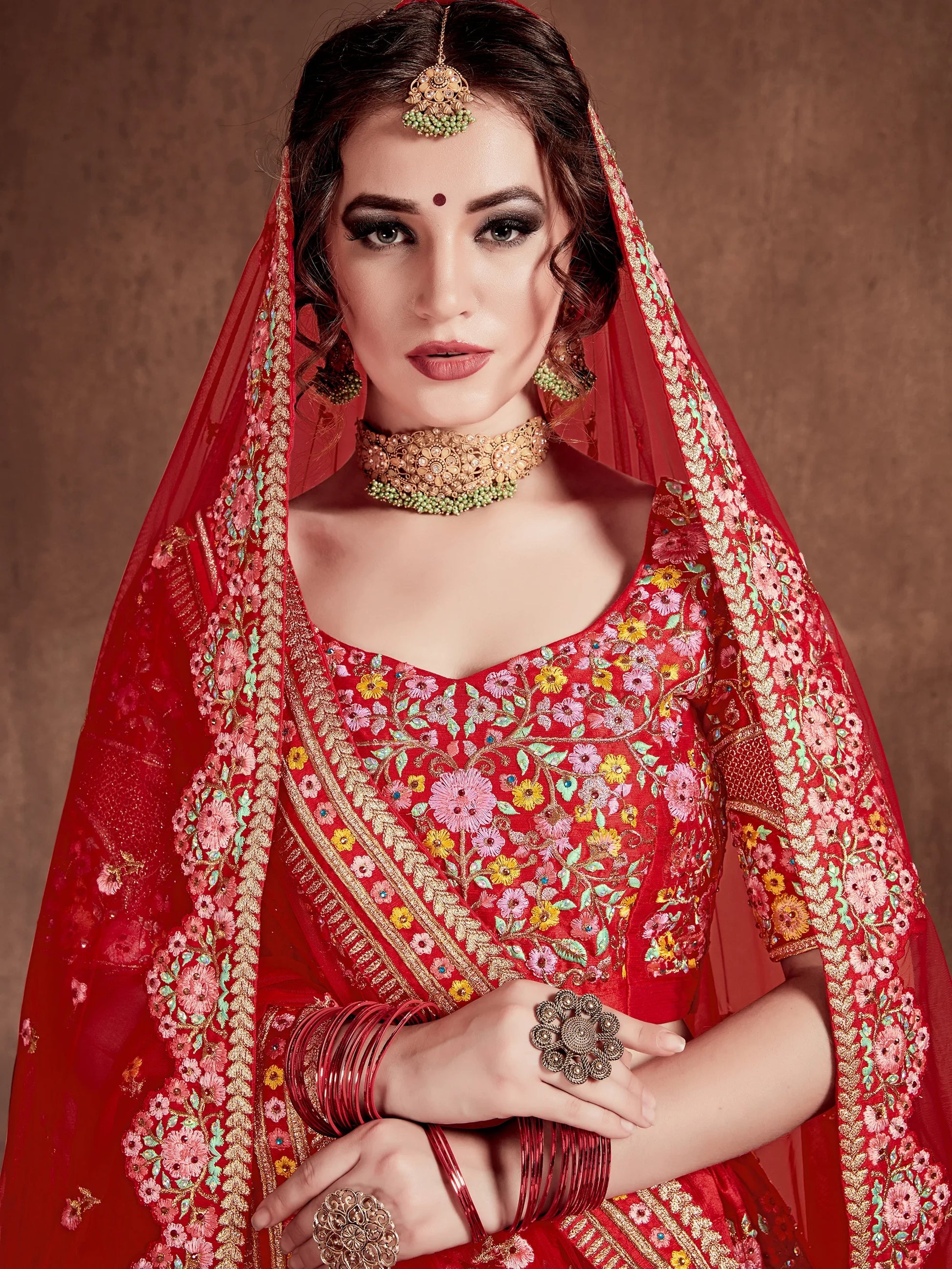 Flattering Red Colored Designer Bridal wear Embroidered Lehenga Choli - Zeel Clothing