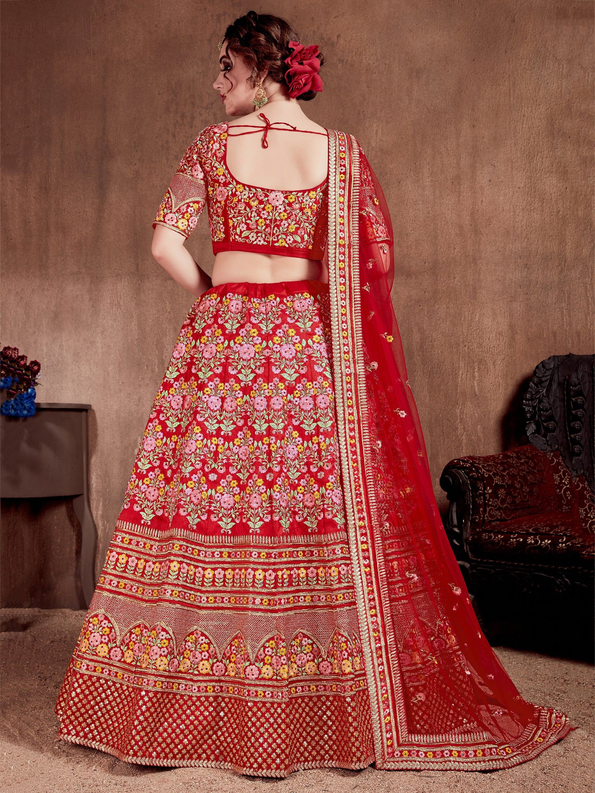 Flattering Red Colored Designer Bridal wear Embroidered Lehenga Choli - Zeel Clothing