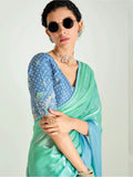 Floaty Sea Green Border Work Organza Festive Wear Saree With Blouse - Zeel Clothing