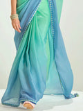 Floaty Sea Green Border Work Organza Festive Wear Saree With Blouse - Zeel Clothing