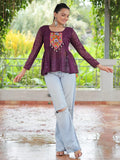 Floaty Wine Gamthi Work Georgette Navratri Wear Peplum Style Top - Zeel Clothing