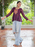 Floaty Wine Gamthi Work Georgette Navratri Wear Peplum Style Top - Zeel Clothing