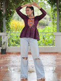 Floaty Wine Gamthi Work Georgette Navratri Wear Peplum Style Top - Zeel Clothing