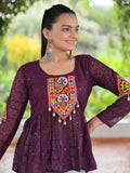 Floaty Wine Gamthi Work Georgette Navratri Wear Peplum Style Top - Zeel Clothing