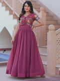 Floaty Wine Multi Thread Work Organza Festive Wear Gown With Koti - Zeel Clothing