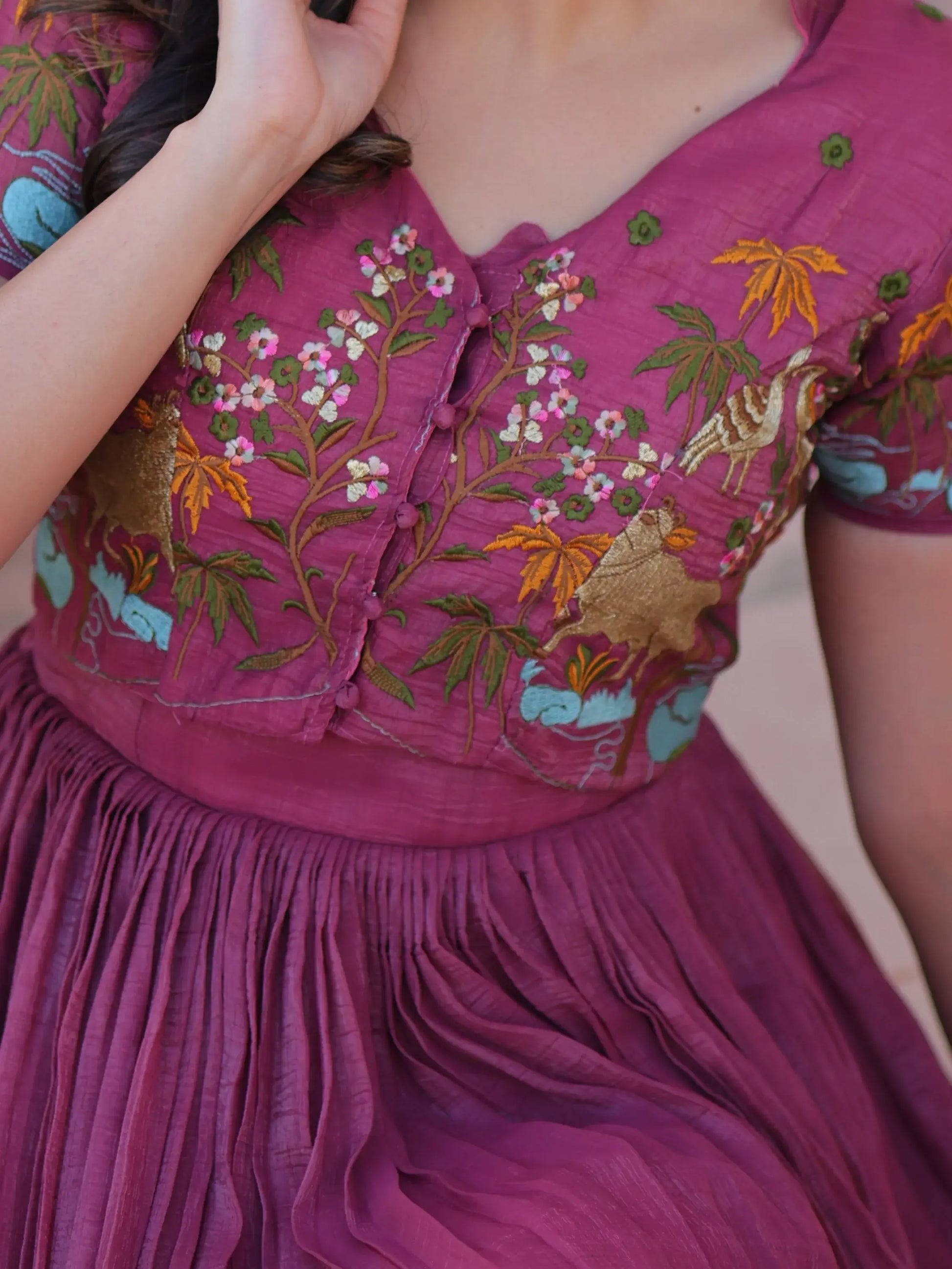 Floaty Wine Multi Thread Work Organza Festive Wear Gown With Koti - Zeel Clothing