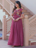 Floaty Wine Multi Thread Work Organza Festive Wear Gown With Koti - Zeel Clothing