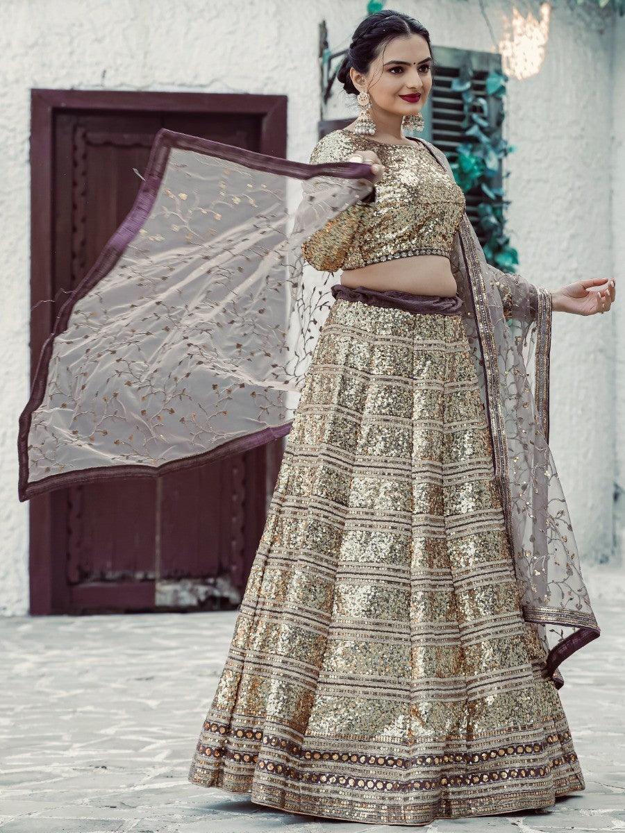 Gorgeous Golden Sequins Georgette Lehenga Choli With Dupatta