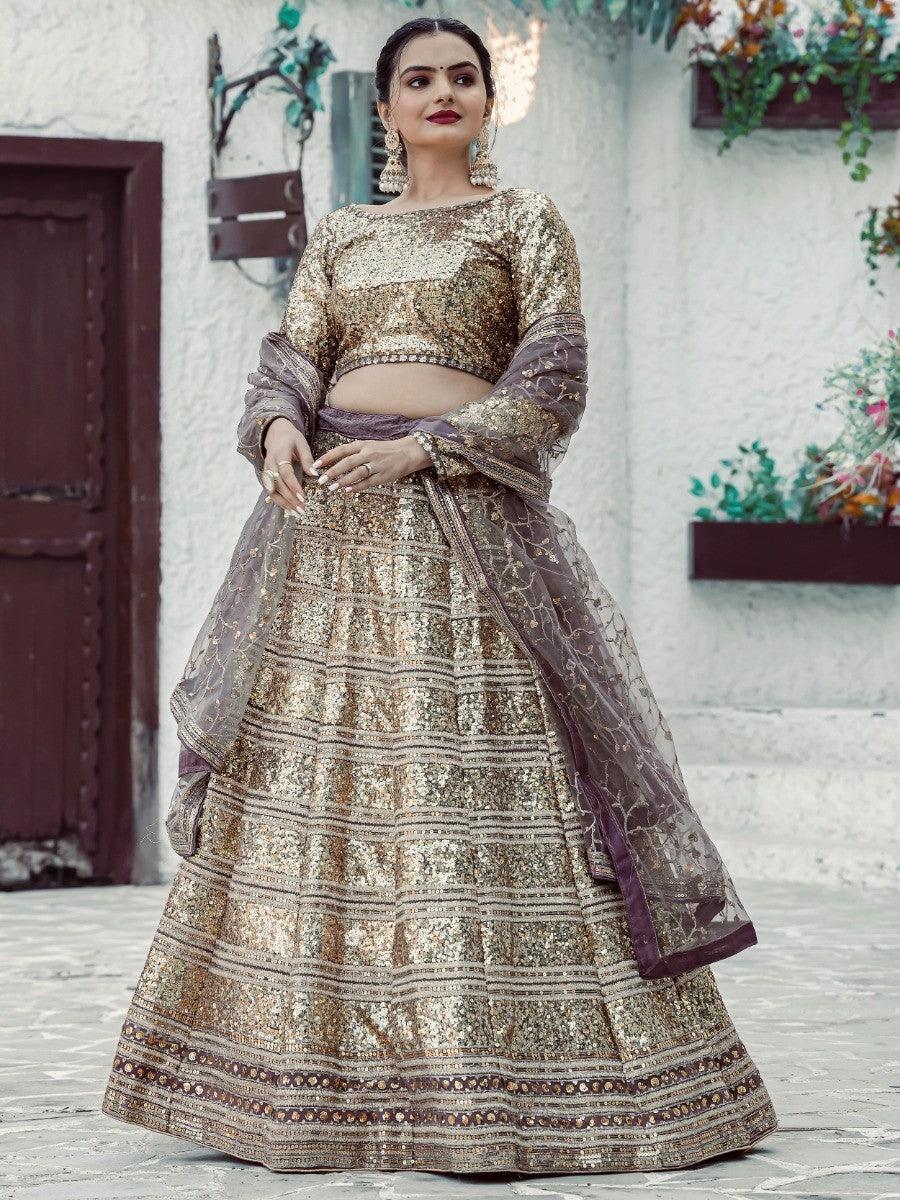 Gorgeous Golden Sequins Georgette Lehenga Choli With Dupatta
