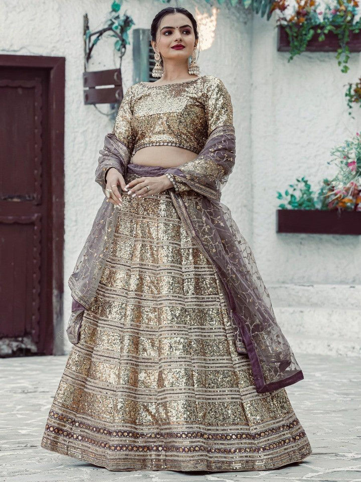Gorgeous Golden Sequins Georgette Lehenga Choli With Dupatta