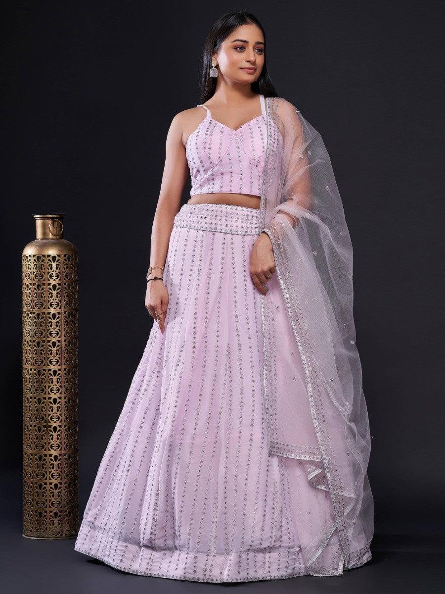Delightful Light Pink Sequins Georgette Engagement Wear Lehenga Choli
