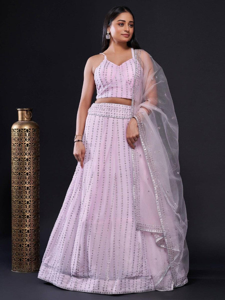 Delightful Light Pink Sequins Georgette Engagement Wear Lehenga Choli
