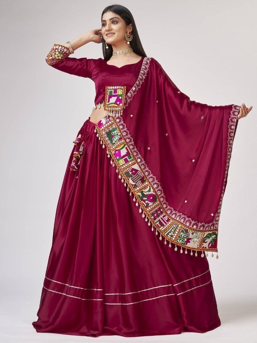 Exquisite Pink Gamthi work Silk Navratri Wear Lehenga Choli