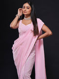 Glamorous Baby Pink Sequins Georgette Party Wear Saree With Blouse - Zeel Clothing