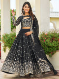 Glamorous Black Embroidered Georgette Reception Wear Lehenga Choli - Zeel Clothing