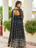 Glamorous Black Embroidered Georgette Reception Wear Lehenga Choli - Zeel Clothing