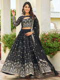 Glamorous Black Embroidered Georgette Reception Wear Lehenga Choli - Zeel Clothing