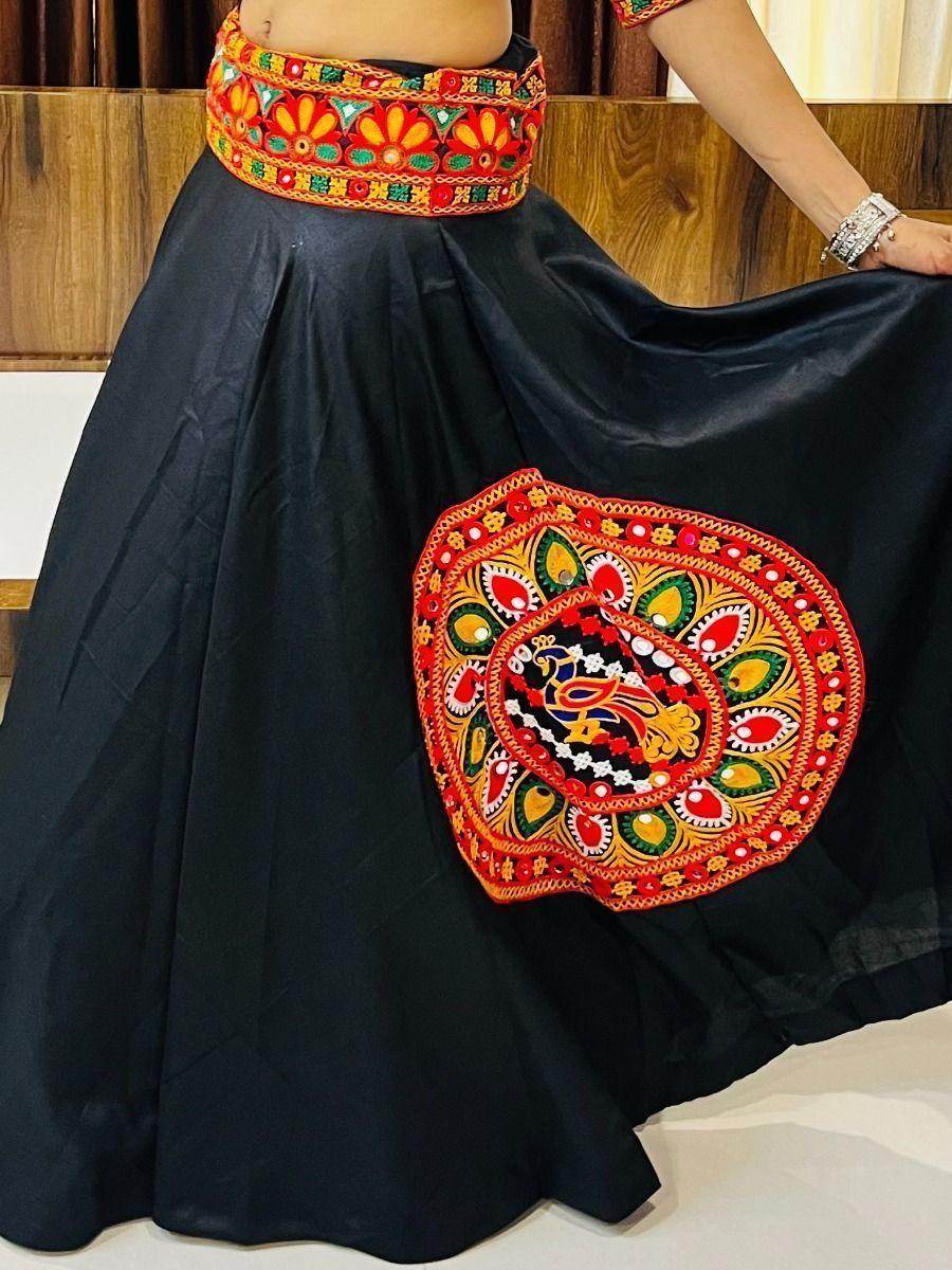 Glamorous Black Gamthi Work Cotton Navratri Lehenga Choli With Dupatta - Zeel Clothing