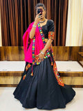 Glamorous Black Gamthi Work Cotton Navratri Lehenga Choli With Dupatta - Zeel Clothing