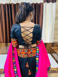 Glamorous Black Gamthi Work Cotton Navratri Lehenga Choli With Dupatta - Zeel Clothing