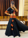 Glamorous Black Gamthi Work Cotton Navratri Lehenga Choli With Dupatta - Zeel Clothing
