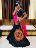 Glamorous Black Gamthi Work Cotton Navratri Lehenga Choli With Dupatta - Zeel Clothing