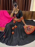 Glamorous Black Gamthi Work Cotton Navratri Lehenga Choli With Dupatta - Zeel Clothing
