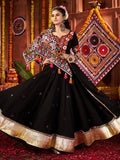 Glamorous Black Mirror Work Cotton Lehenga Choli With Dupatta - Zeel Clothing