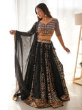 Glamorous Black Thread Embroidered Georgette Sangeet Wear Lehenga Choli - Zeel Clothing