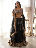 Glamorous Black Thread Embroidered Georgette Sangeet Wear Lehenga Choli - Zeel Clothing
