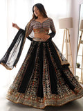 Glamorous Black Thread Embroidered Georgette Sangeet Wear Lehenga Choli - Zeel Clothing
