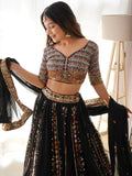 Glamorous Black Thread Embroidered Georgette Sangeet Wear Lehenga Choli - Zeel Clothing