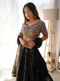 Glamorous Black Thread Embroidered Georgette Sangeet Wear Lehenga Choli - Zeel Clothing