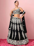 Glamorous Black Thread Work Georgette Traditional Wear Lehenga Choli