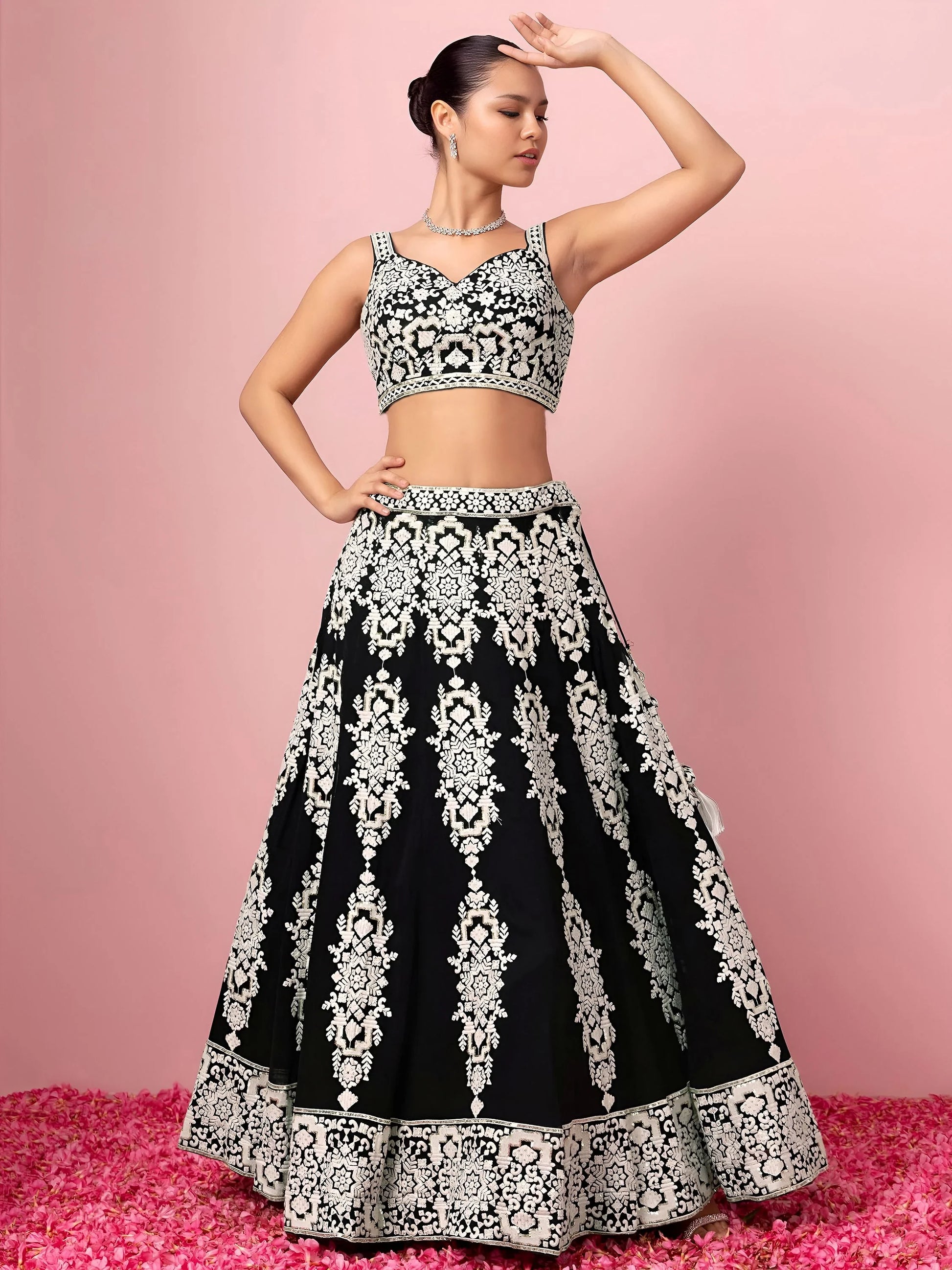 Glamorous Black Thread Work Georgette Traditional Wear Lehenga Choli
