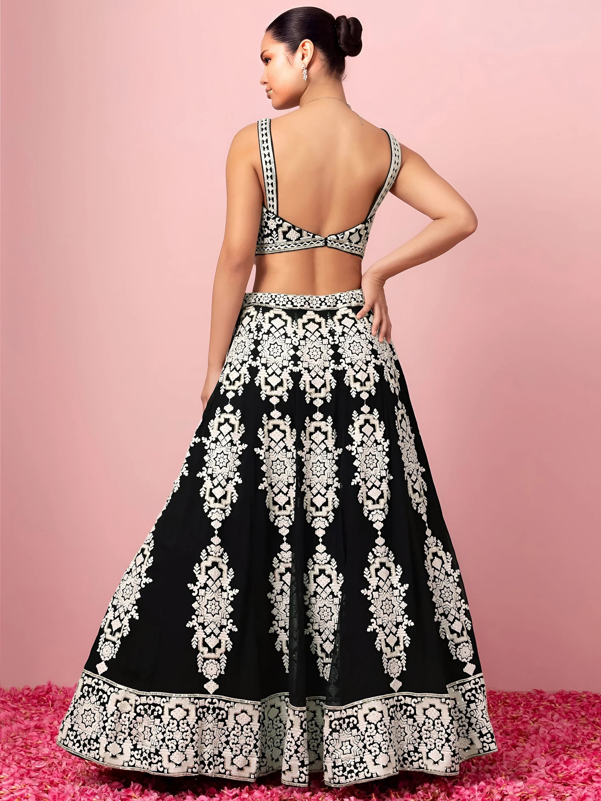 Glamorous Black Thread Work Georgette Traditional Wear Lehenga Choli