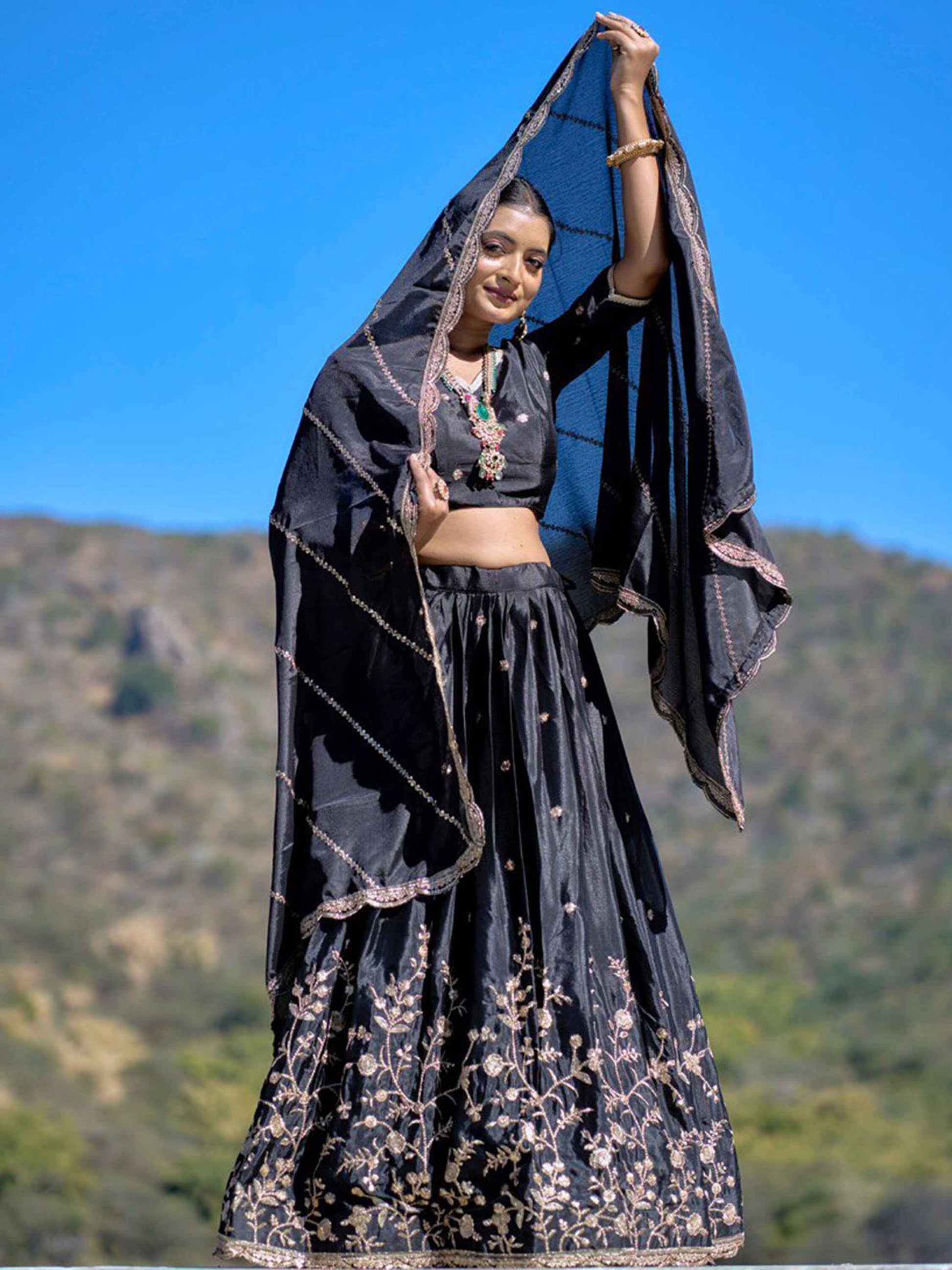 Glamorous Black Zari Work Chinon Event Wear Lehenga Choli - Zeel Clothing
