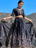 Glamorous Black Zari Work Chinon Event Wear Lehenga Choli - Zeel Clothing