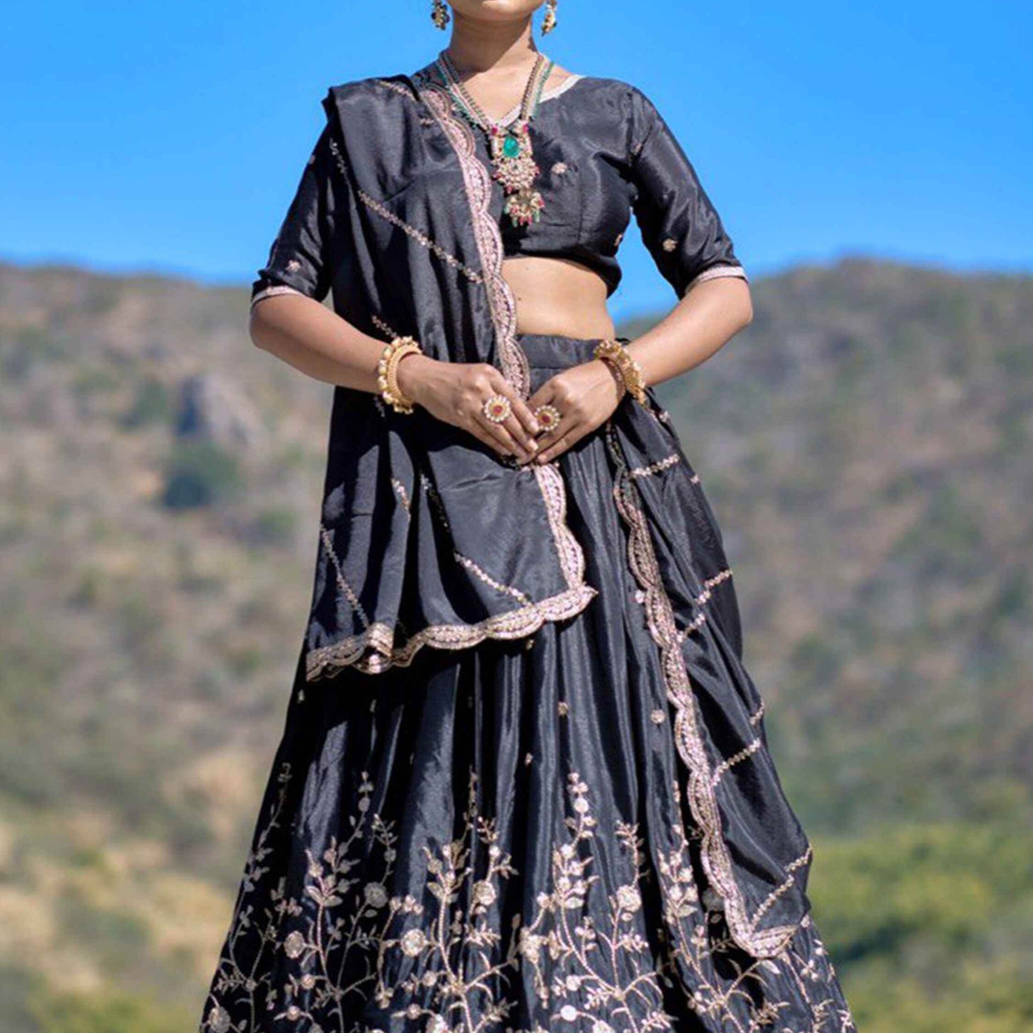 Glamorous Black Zari Work Chinon Event Wear Lehenga Choli - Zeel Clothing
