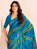 Glamorous Blue Digital Printed Georgette Casual Wear Saree With Blouse - Zeel Clothing