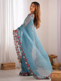 Glamorous Blue Embroidered Georgette Event Wear Saree With Blouse - Zeel Clothing
