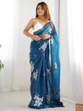 Glamorous Blue Embroidered Organza Festival Wear Saree With Blouse - Zeel Clothing