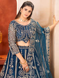 Glamorous Blue Sequins Net Reception Wear Lehenga Choli With Dupatta