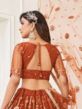 Glamorous Brown Mirror Work Net Wedding Wear Lehenga Choli - Zeel Clothing