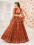 Glamorous Brown Mirror Work Net Wedding Wear Lehenga Choli - Zeel Clothing