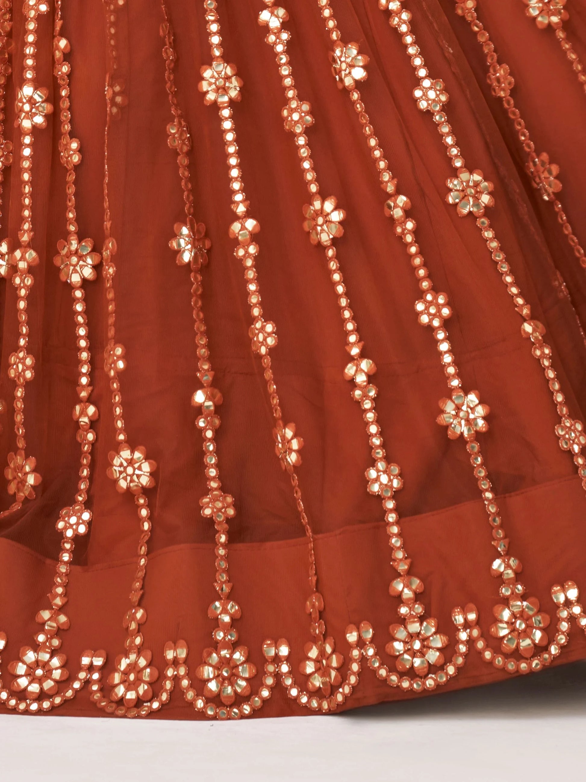 Glamorous Brown Mirror Work Net Wedding Wear Lehenga Choli - Zeel Clothing