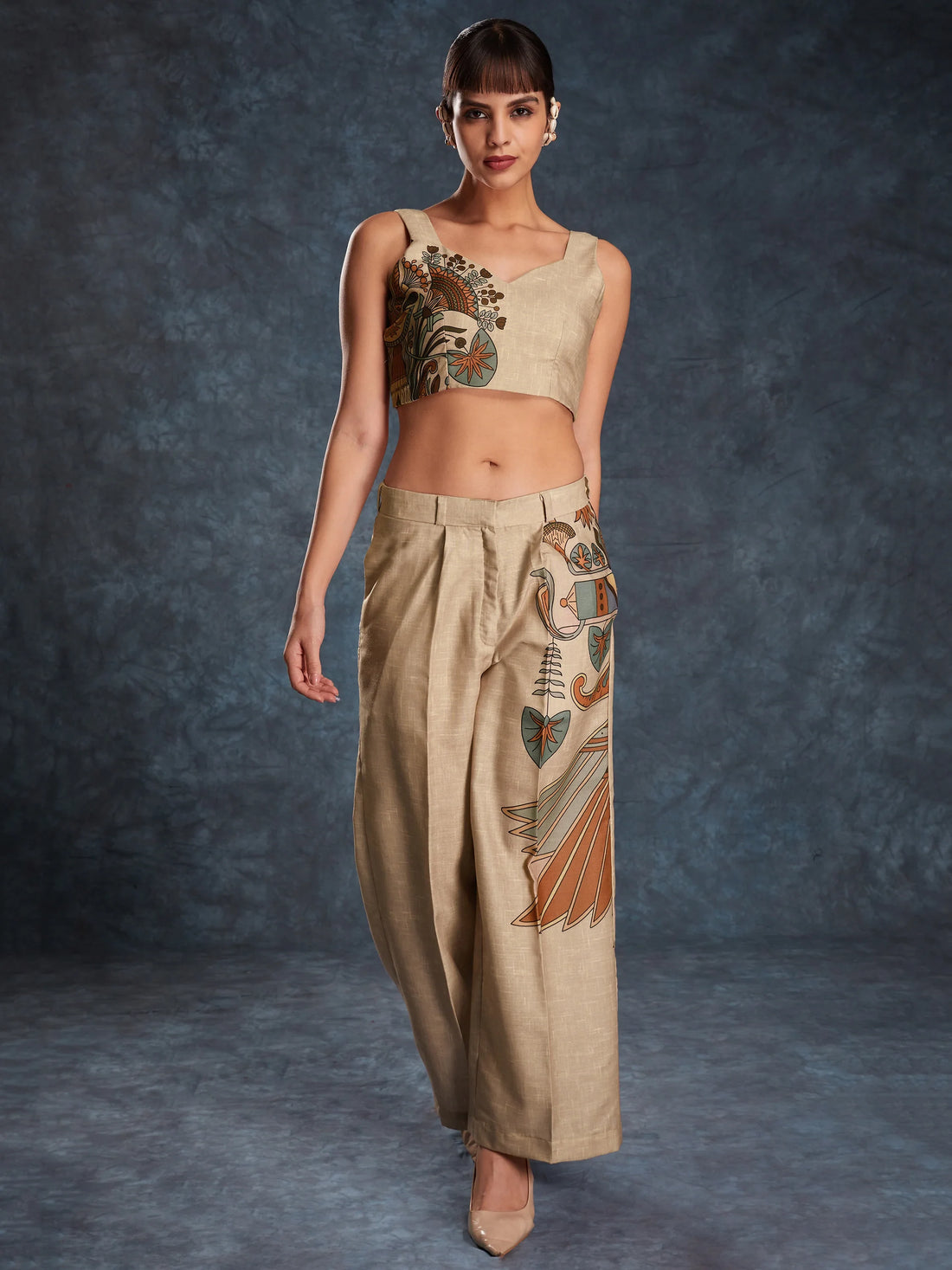 Glamorous Brown Printed Linen Western Wear Co-Ord Set - Zeel Clothing