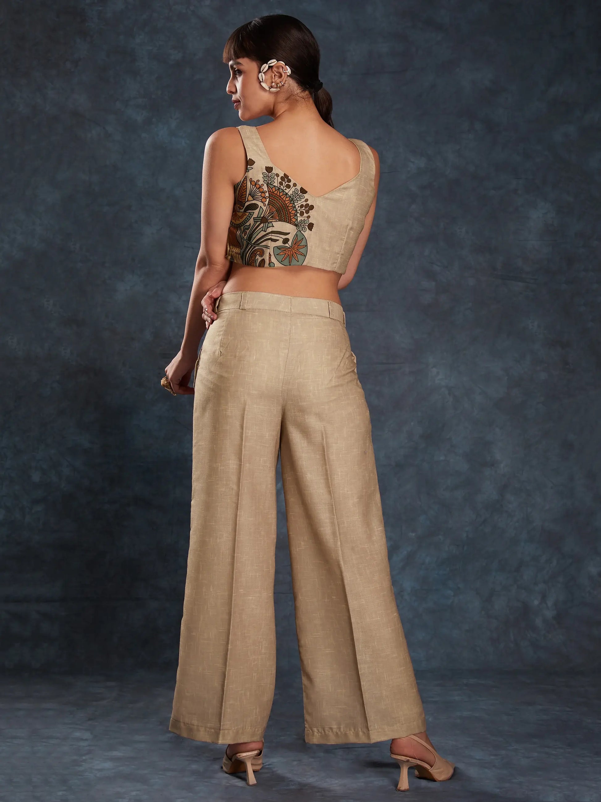 Glamorous Brown Printed Linen Western Wear Co-Ord Set - Zeel Clothing